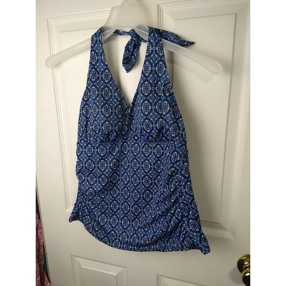 L.L. Bean Woman 10 Swim Tankini Halter Sun Protection Scrunched Side Medallion - Picture 2 of 9